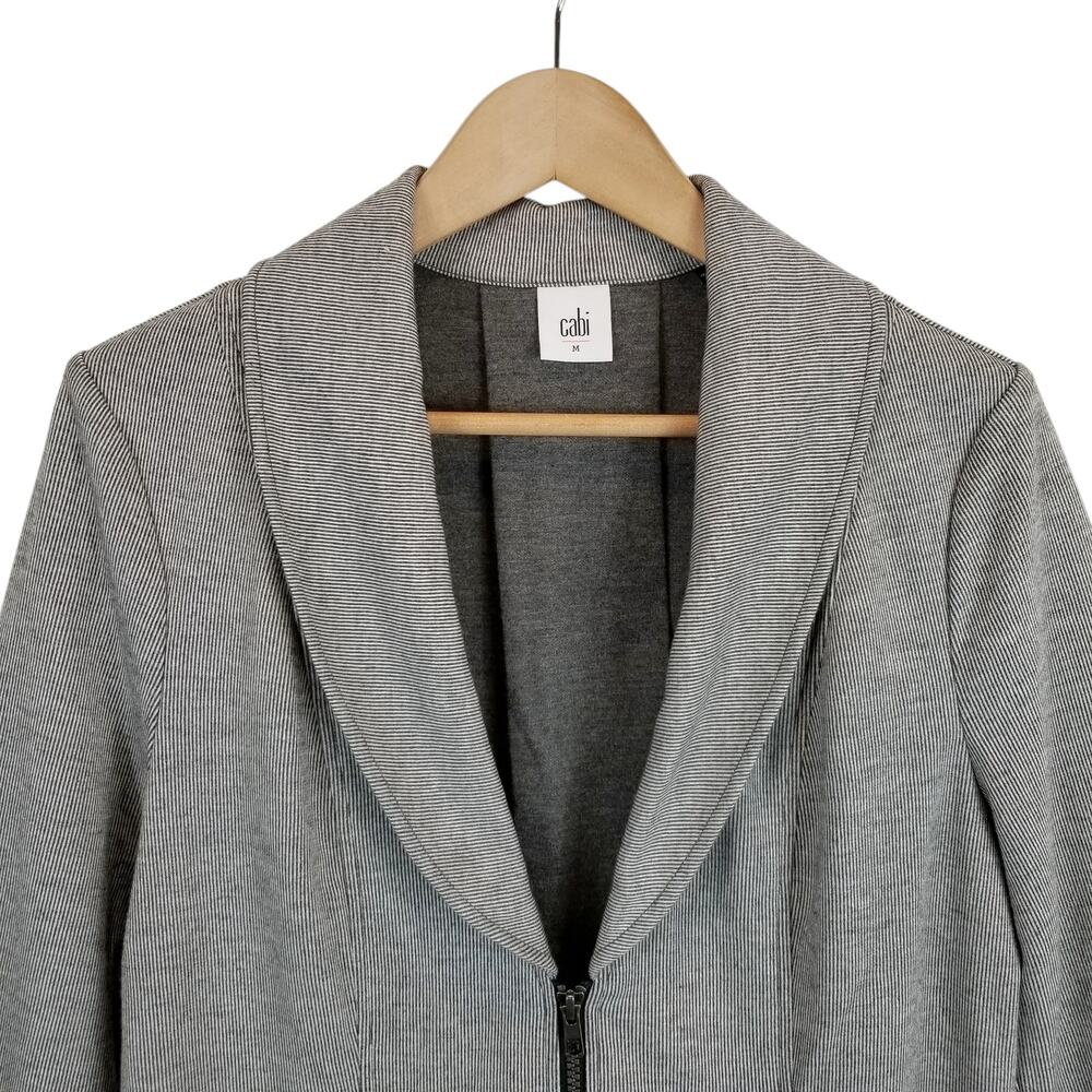 CAbi Women's 5300 Drop Off Gray Striped Zip Front Jersey Knit Jacket Size XS - Picture 5 of 9